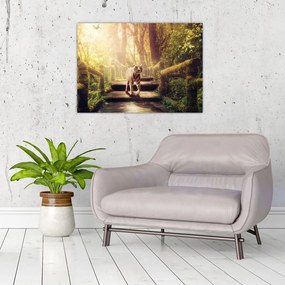 Tablou pe sticlă cu tigrul în djunglă (70x50 cm)