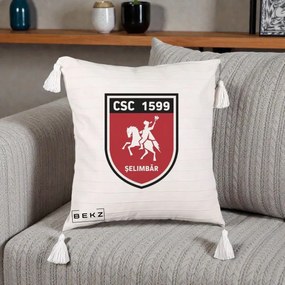 Perna Personalizata CSC 1599 Selimbar Fotbal, 40x40 cm, Bej cu Franjuri, Husa Detasabila, Perna Inclusa, BEKZ®