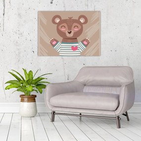 Tablou pe sticlă - Ursuleț de pluș în tricou cu dungi (70x50 cm)