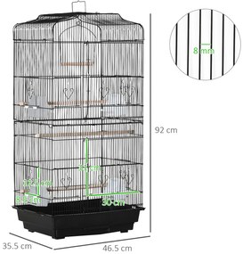 PawHut Colivie pentru Papagali cu Stinghii, Leagan și Boluri, Volieră din Metal și Plastic, 46.5x35.5x92 cm, Negru | Aosom Romania