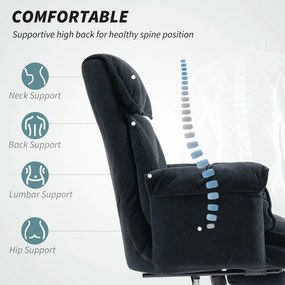 HOMCOM Scaun de Birou Directorial în Catifea cu Suport pentru Picioare și Spumă de Înaltă Reziliență, Fotoliu de Birou Reclinabil cu Spătar Înalt, Brațe Îmbunătățite, Înălțime Reglabilă și Roți, Negru | Aosom Romania