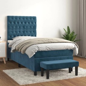 3137999 vidaXL Pat box spring cu saltea, albastru închis, 90x190 cm, catifea