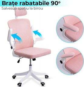 Scaun ergonomic OFF 336 roz, spătar înalt și brațe rabatabile
