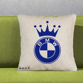 Perna Personalizata cu emblema BMW si Coroana, 40x40 cm, Bej Canapea, Husa Detasabila, Perna Inclusa, BEKZ®