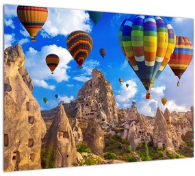 Tablou pe sticlă - Baloane cu aer cald, Cappadocia, Turcia. (70x50 cm)