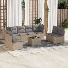 vidaXL Set canapele de grădină, 9 piese, cu perne, bej, poliratan