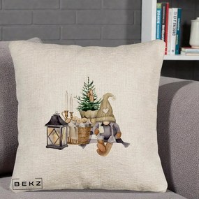 Perna Decorativa Gnom Scandinav cu Felinar, 40x40 cm, Bej Canapea, Husa Detasabila, Perna Inclusa, BEKZ®