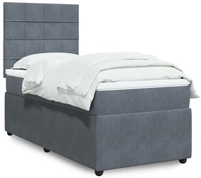 vidaXL Pat box spring cu saltea, gri închis, 80x200 cm, catifea