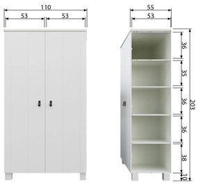 Șifonier alb din lemn de pin 111x202 cm Ties – WOOOD