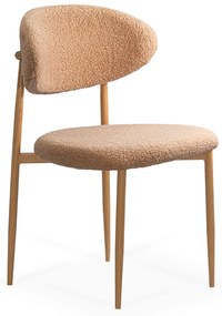 Scaun dining bej din material boucle cu cadru metalic cu aspect lemnos BUC 283