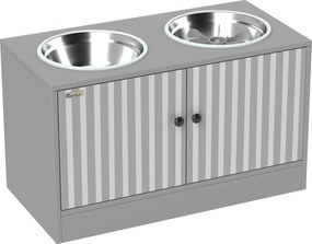 PawHut Suport pentru boluri de câini cu 2 boluri de 2 L din oțel inoxidabil și dulap inferior, din PAL, 60x30x35,5 cm, gri | Aosom Romania