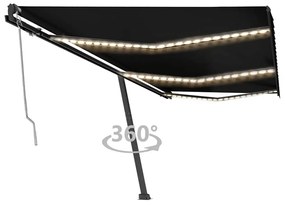 vidaXL Copertină automată cu senzor vânt &amp; LED, antracit, 600x300 cm