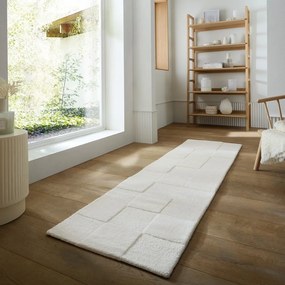 Covor tip traversă fildeș țesut manual din lână 60x230 cm Checkerboard – Flair Rugs