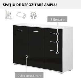 HOMCOM Consolă Multiuz, Dulap cu Uși și Sertare, Design Lucios, Negru | Aosom Romania
