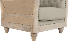Fotoliu capitonat verde deschis, tapițat cu stofă, structură din lemn masiv de mango, stil clasic cu influențe Chesterfield, 101 x 90 x 79 cm,