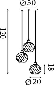 Lustra cu 3 pendule metal negru, sticla fumurie Radiance