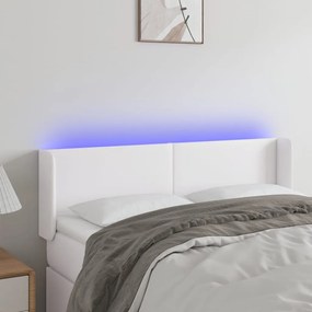 3123047 vidaXL Tăblie de pat cu LED, alb, 147x16x78/88 cm, piele ecologică