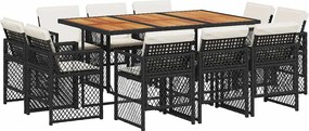 vidaXL Set mobilier de exterior cu perne, 11 piese, negru, poliratan
