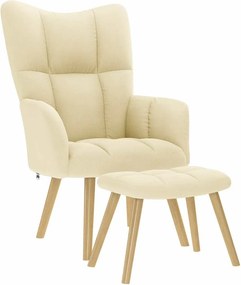 vidaXL Scaun de relaxare cu taburet, crem, textil