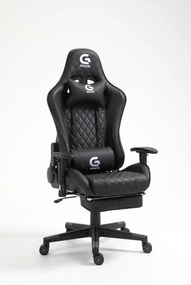 RESIGILAT- Scaun gaming cu masaj in perna lombara, sezut benzi elastice sustinere suplimentara, suport picioare, funcție sezlong, Negru