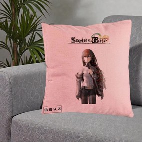 Perna Personalizata Steins Gate Kurisu Makise Anime, 40x40 cm, Roz, Husa Detasabila, Perna Inclusa, BEKZ®