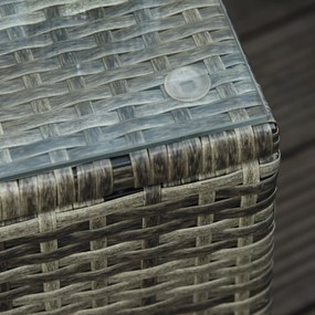 Outsunny Set de 2 șezlonguri mari confortabile : saltea, tetieră, spătar reglabil pe multiple poziții, cotiere, roți + măsuță joasă cu blat din sticlă securizată și rășină împletită gri | Aosom Romania