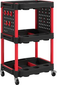 HOMCOM Cărucior pentru Scule 3 Nivele din Plastic cu Panou Lateral Roșu Negru | Aosom Romania