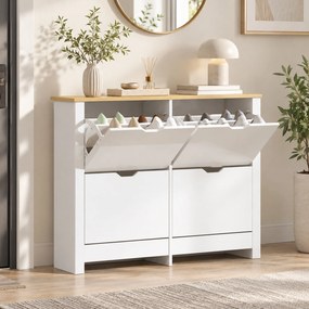 HOMCOM Pantofar Modern pentru max. 16 Perechi, cu 4 Sertare Reglabile și Detașabile, din Lemn, 105x26x80 cm, Alb | Aosom Romania