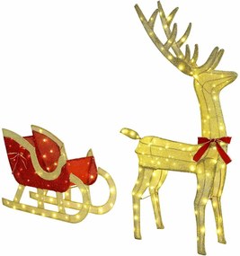 vidaXL Sanie cu ren cu 200 LED Alb cald 151 x 28 x 128,5 cm țesătură