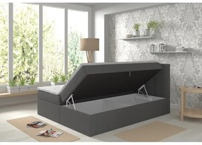 Pat tapițat EMBER 180x200 cm, antracit, cu saltele, topper și spațiu de depozitare