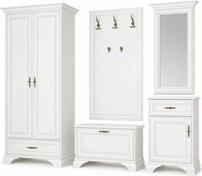 Mobilier hol cu oglinda IDENTO 2, alb, PAL melaminat, format din cuier