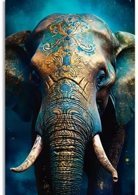 Tablou elefant albastru-auriu