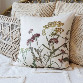 Fata de perna off white, din bumbac, model floral, 45x45cm, Aix