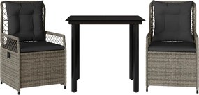 vidaXL Set mobilier de grădină cu perne, 3 piese, gri, poliratan
