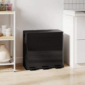 HOMCOM Coș de Gunoi cu 3 Secțiuni de 20L cu Pedală și 2 Capace cu Închidere Silențioasă, Coș de Gunoi din Oțel Inoxidabil și PP, 61.9x36.6x56.7 cm, Negru | Aosom Romania