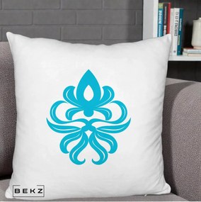 Perna Decorativa Ornament Turcoaz Fleur de Lis, 40x40 cm, Alb Pufos, Husa Detasabila, Perna Inclusa, BEKZ®