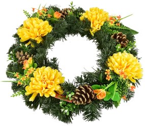 Coroană funerară Crizanteme galbene, 35 cm