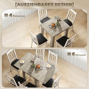 HOMCOM Masă de Dining Extensibilă pentru 4-6 Persoane Design Pliabil, 70-140cm Masă Rectangulară de Economisire a Spațiului cu Picioare Antiderapante, pentru Sala de Mese Sufragerie, Gri Efect Lemn | Aosom Romania