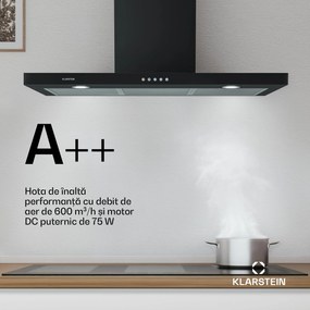 Klarstein Limelight, hotă, 90 cm, hota de perete, 600 m³ / h, neagră