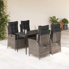 vidaXL Set mobilier de grădină cu perne, 5 piese, gri, poliratan