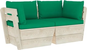 vidaXL Canapea grădină 2 locuri din paleți, cu perne, lemn de molid