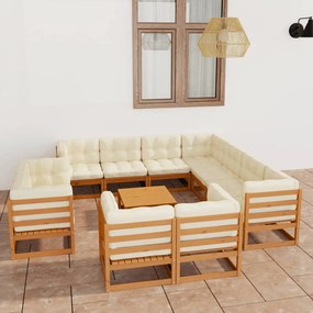 3077002 vidaXL Set mobilier grădină&perne 12 piese maro miere lemn masiv pin