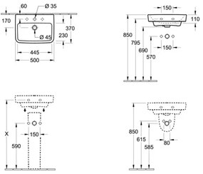 Villeroy & Boch 43445001 - Lavoar suspendat O.NOVO 50x37 cm ceramică/alb