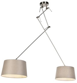 Lampă suspendată din oțel cu abajururi din in taupe 35 cm 2 lumini - Blitz