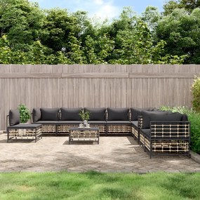 3186807 vidaXL Set mobilier de grădină cu perne, 11 piese, antracit, poliratan