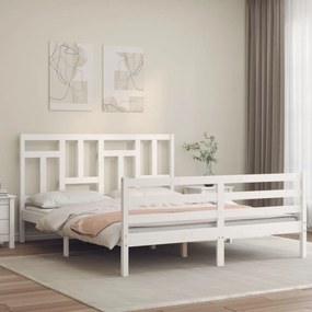 3194972 vidaXL Cadru de pat cu tăblie, alb, 160x200 cm, lemn masiv