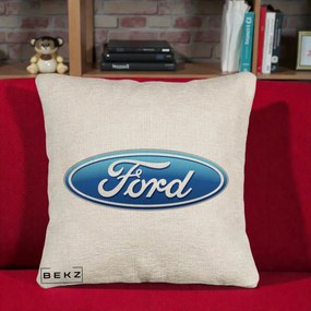 Perna Personalizata cu emblema Ford, 40x40 cm, Bej Canapea, Husa Detasabila, Perna Inclusa, BEKZ®