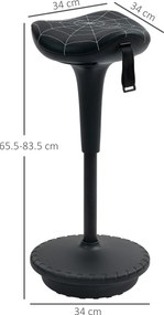 Vinsetto Taburet de birou cu funcție de rotație, taburet ergonomic, reglabil pe înălțime 65,5-83,5 cm, înclinat 120°, Negru | Aosom Romania
