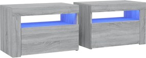 vidaXL Noptiere cu lumini LED, 2 buc., gri sonoma, 60x35x40 cm