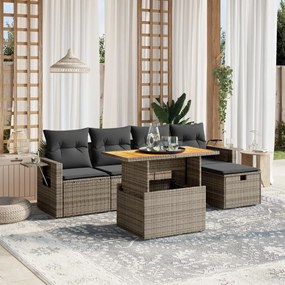 3275699 vidaXL Set mobilier grădină cu perne, 6 piese, gri, poliratan